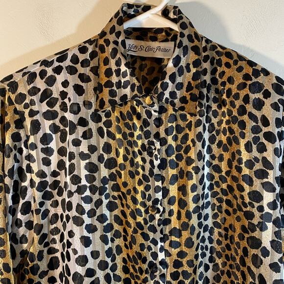 Vintage Yves St. Clair Petites Leopard Print Top Size 4P Button Up Long Sleeve - Picture 6 of 9